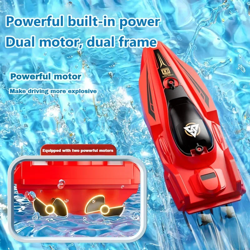 2.4GHz RC スピードボート 25km/h 高速リモコンレーシングシップ 防水電動おもちゃ デュアルモータープロペラ 子供 大人向け
