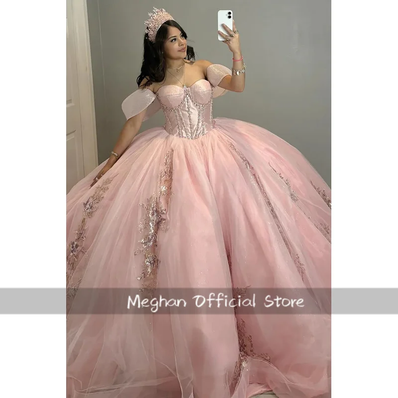 Quinceanera Dresses Blush Pink Birthday Organza Floor Length Party Gowns Plus Size Vestidos De 15 Anos Customized