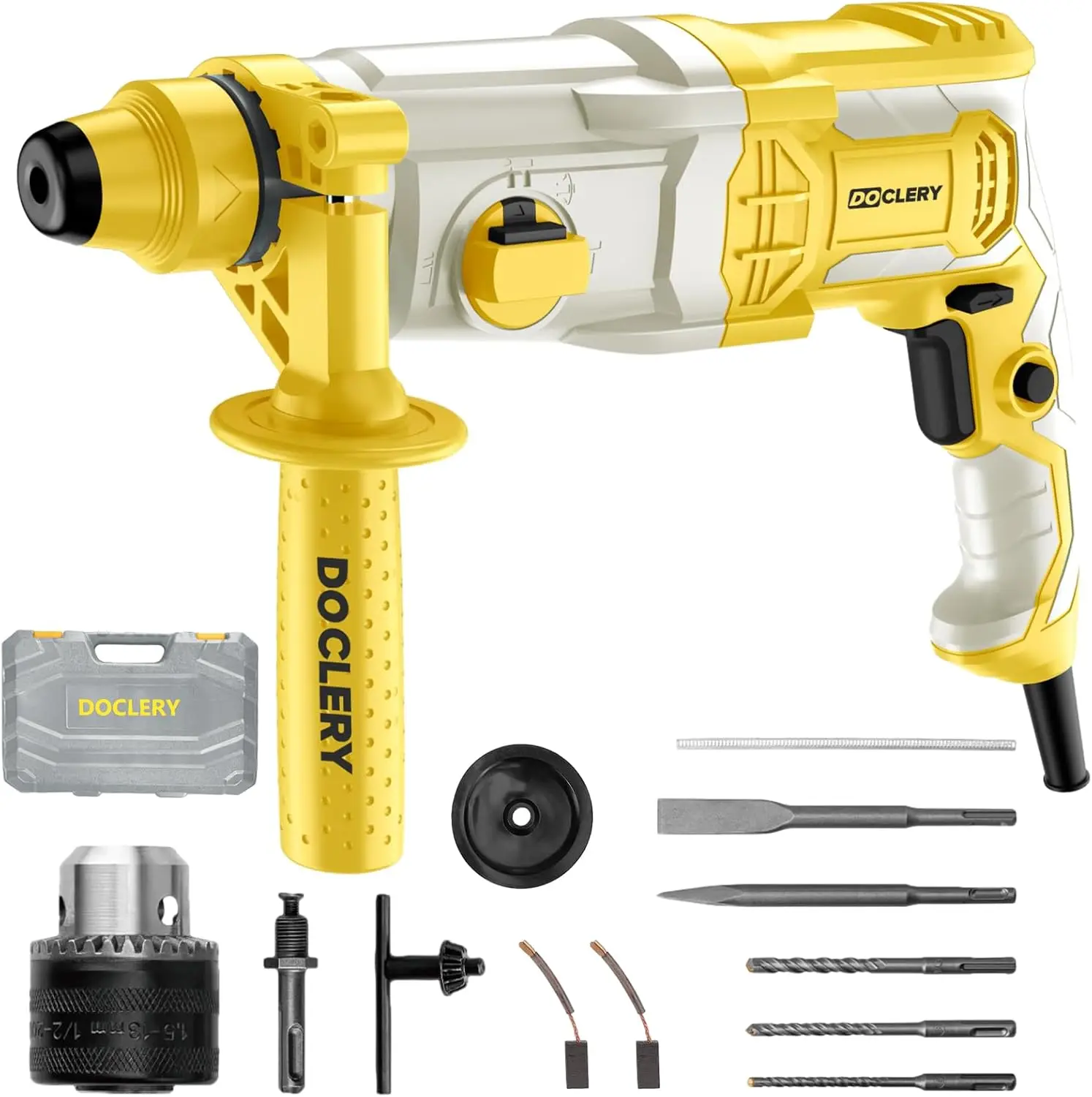 1-1/4 Inch Sds-Plus Rotary Hammer Drill,7.5Amp,One Knob 4 Functions With Speed Adjustment, 5 Sds-Plus Bits