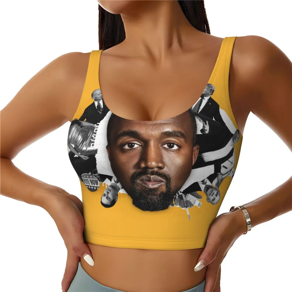Custom Funny Kanye West Meme Workout Crop Tank Tops for Women Rapper Music Producer Yoga Sports Bras