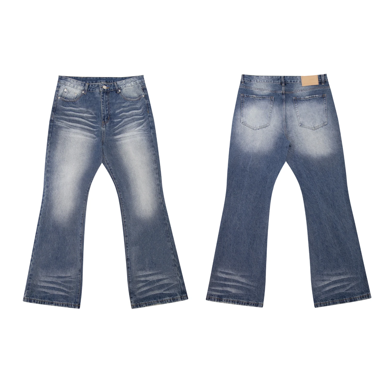 

Retro Waed Bell Bot Jeans Loose Wide Leg Pants American Casual Loose Fit Jeans Youth mid Waist Zipper Closure