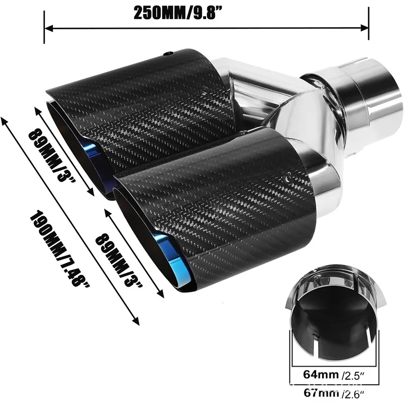 new Carbon Fiber Quad H Shape Exhaust Tip M3 Design Slant Cut Stainless Core Universal Fit
