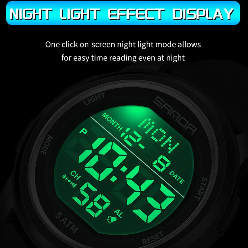 SANDA Fashion Simple White Sport Watches Men Military LED Digital Watch Alarm Clock Chronograph 50M Waterproof Relogio Masculino