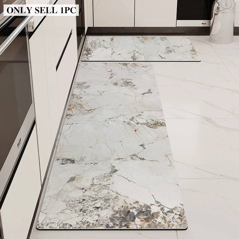 Kitchen Carpet PVC Waterproof Leather Floor Mat Marble Patterned Rug Long Oil-proof Non-Slip Foot Mats Home Decor Rugs Alfombra