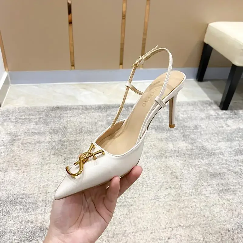 

2024 New Summer Metal Buckle Baotou Fashion Sandals Women's Stilettos with Pointed Back White Elegant for Ladies' Shoes heels