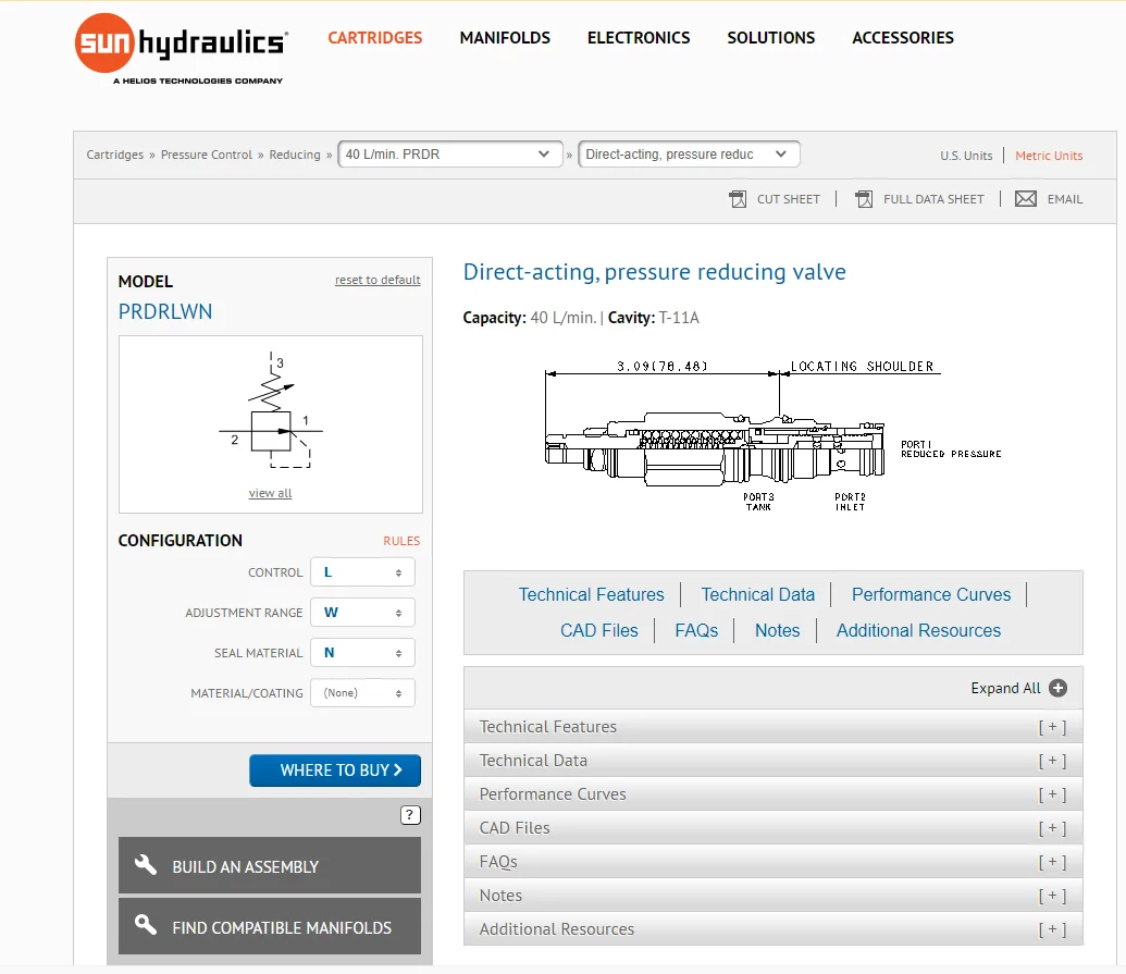 PRDR-LWN PRDRLWN PRDR LWN SUN HYDRAULICS ORIGIN Direct-acting, Pressure Reducing Valve CARTRIDGE VALVE INSERT Competitive