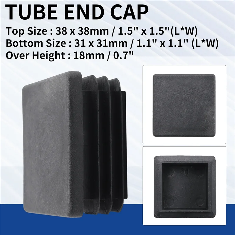 AS96-40 pièces en plastique carré obturateur embout Tube Tube insère 38Mm X 38Mm