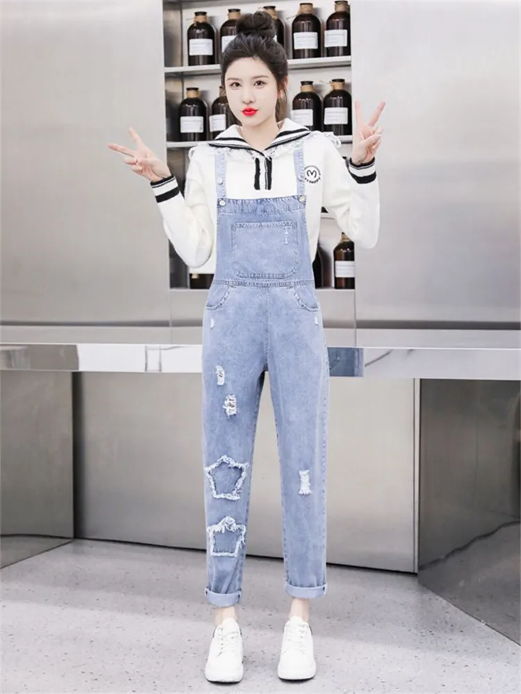 2024 Spring Summer New Female Denim Overalls Casual Loose Women Clothes Harajuku Big Pocket Jean Jumpsuit Roupas Feminina