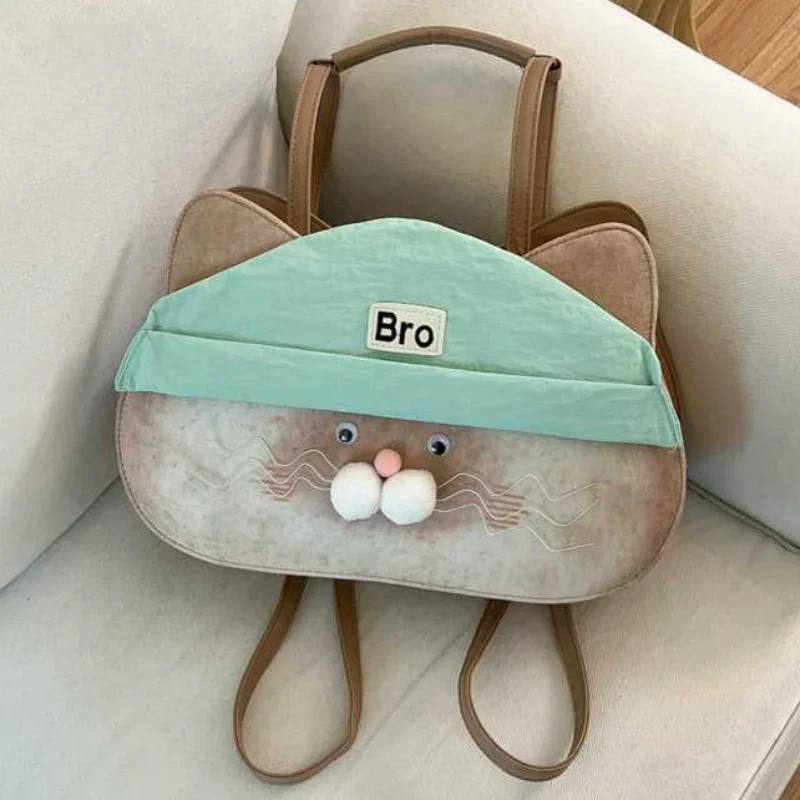 Cute Cartoon Cat Backpack Japanese Large Capacity Casual Shoulder Bag Student Daily Commuter Handbag Women's Preppy Backpack
