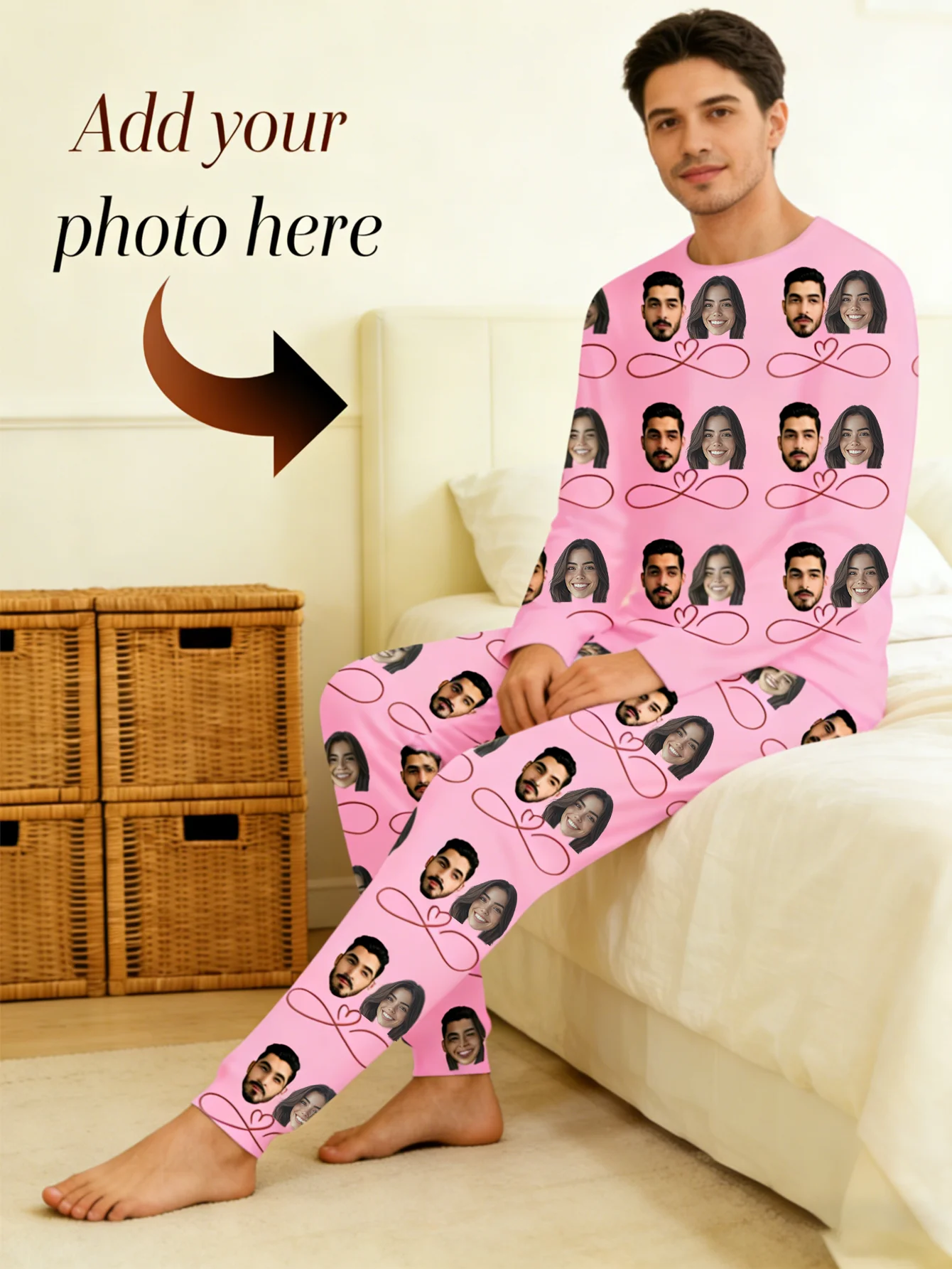 

Customized photo couple pajamas, personalized facial pajamas set, Valentine's Day gift