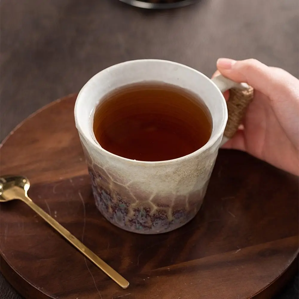 Tableware 380ML Retro Ceramic Cup Rustic Handcrafted Coffee Mug Unique Wide Mouth Cup Afternoon Tea