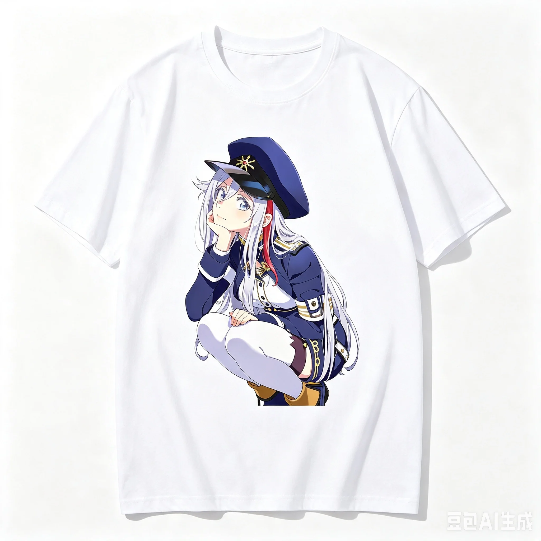 Vladilena Milizé Military Uniform Squat Anime Cutout Graphic Crew Neck Short Sleeve Comfortable Women And Men T-Shirt