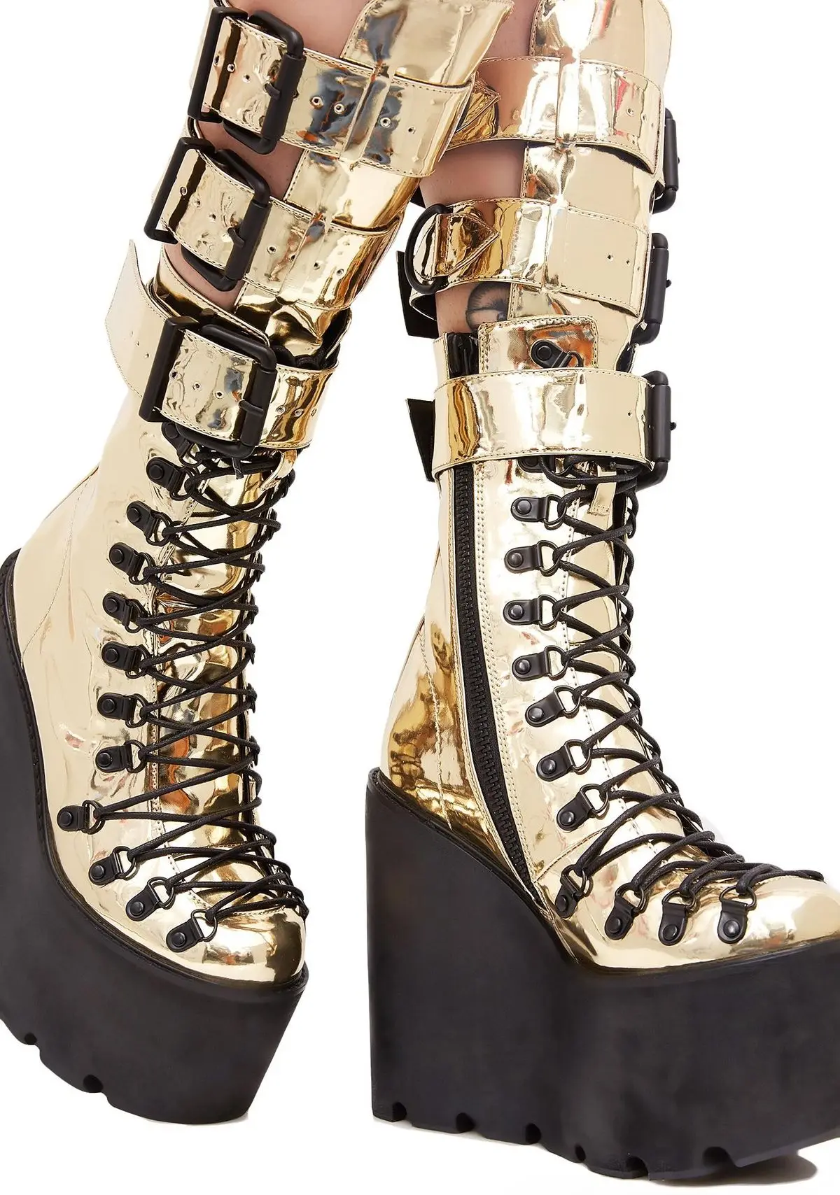 

Женские ботинки до середины икры на платформе с круглым носком и пряжкой в стиле панк, обувь большого размера на массивном высоком каблуке с пряжкой и ремешком