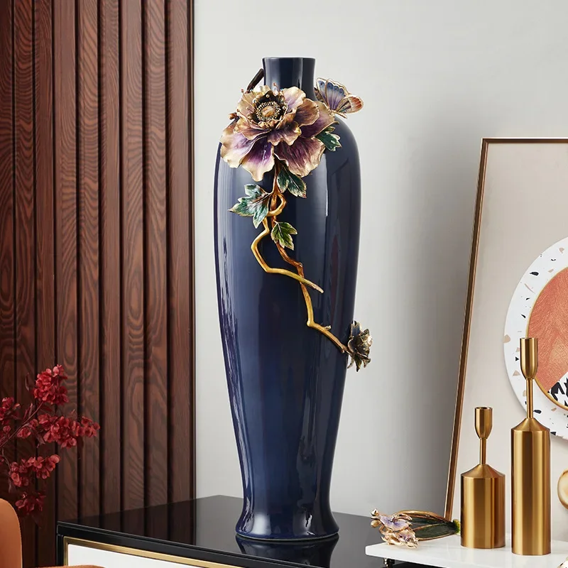 Light luxury ceramic vase, living room desktop enamel color, dried vase flower arrangement, creative luxury entrance decoration