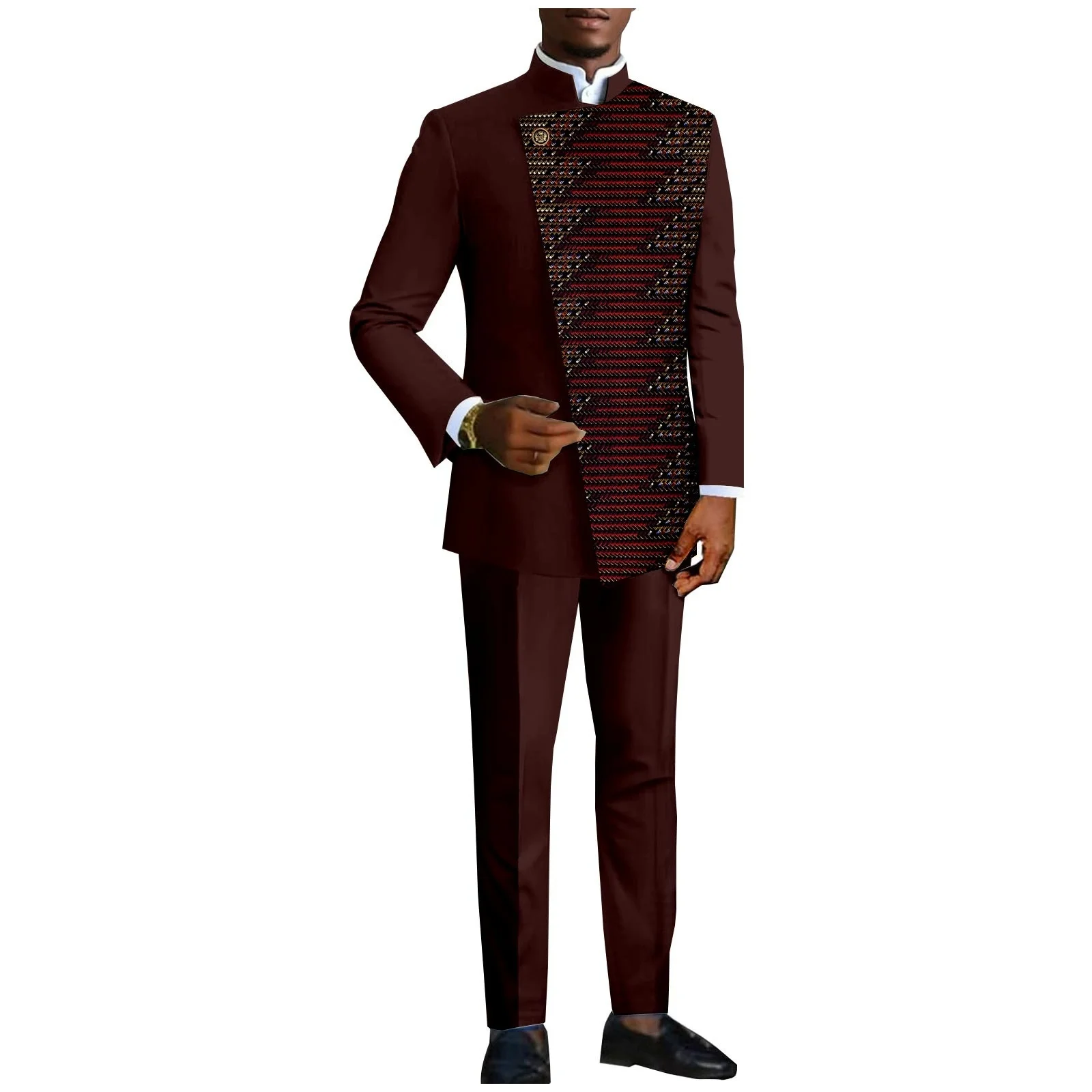 African Design Slim Fit 2 Piece Solid Men Suits for Wedding Groom Tuxedos Formal Suits for Prom Party Best Man Blazer Pants