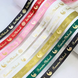 16mm 25mm Gold Foil Eid Mubarak Ramadan Mubarak Printed Satin Ribbon For Muslim Ramadan Festival Al-Fitr Party Decoration