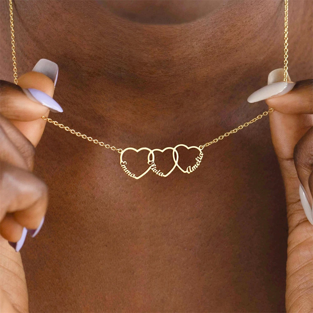 

Personalized 1-7 Hearts Name Necklace Custom Multiple Names Heart Pendant Necklaces for Women Family Jewelry Mom Gift Colar
