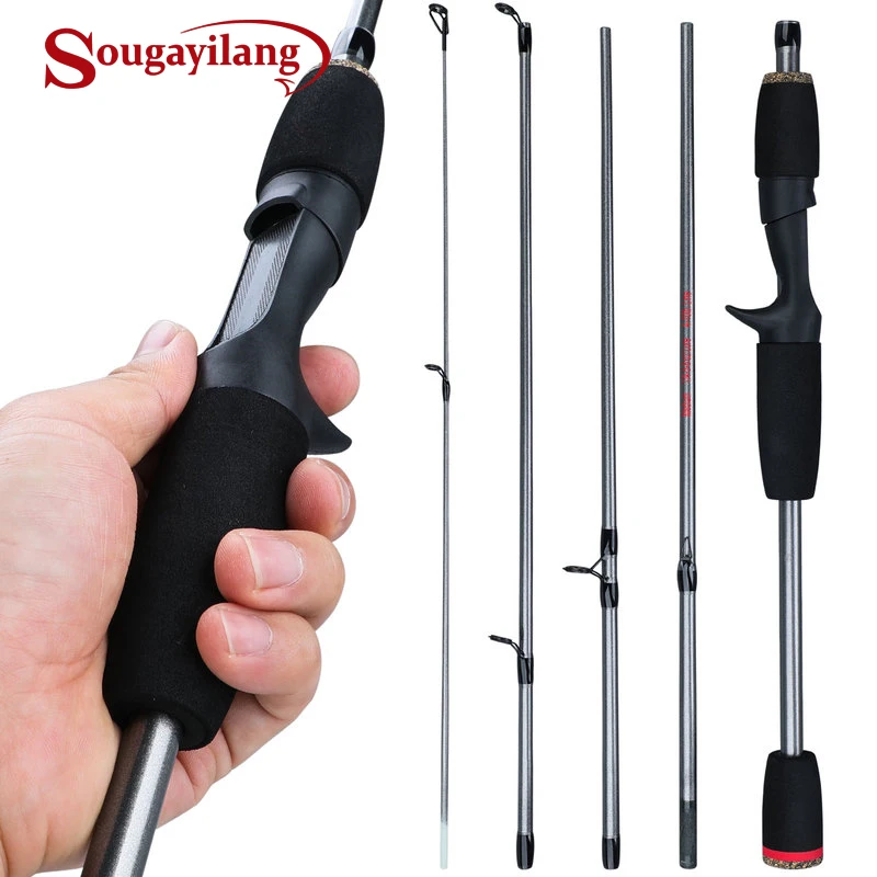 Sougayilang 5 Section Spinning Casting Speed Fishing Rods Ultralight Weight Carbon Fiber for Travel Freshwater Fishing Pesca