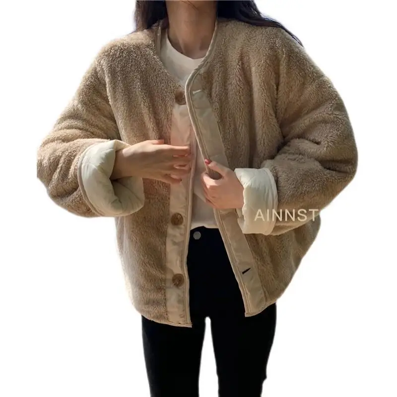 Small Man Wearing Dia Grid Cotton In Both Front And Back, Women's 2024 New Versatile Early Winter Warm Plush Jacket Trend