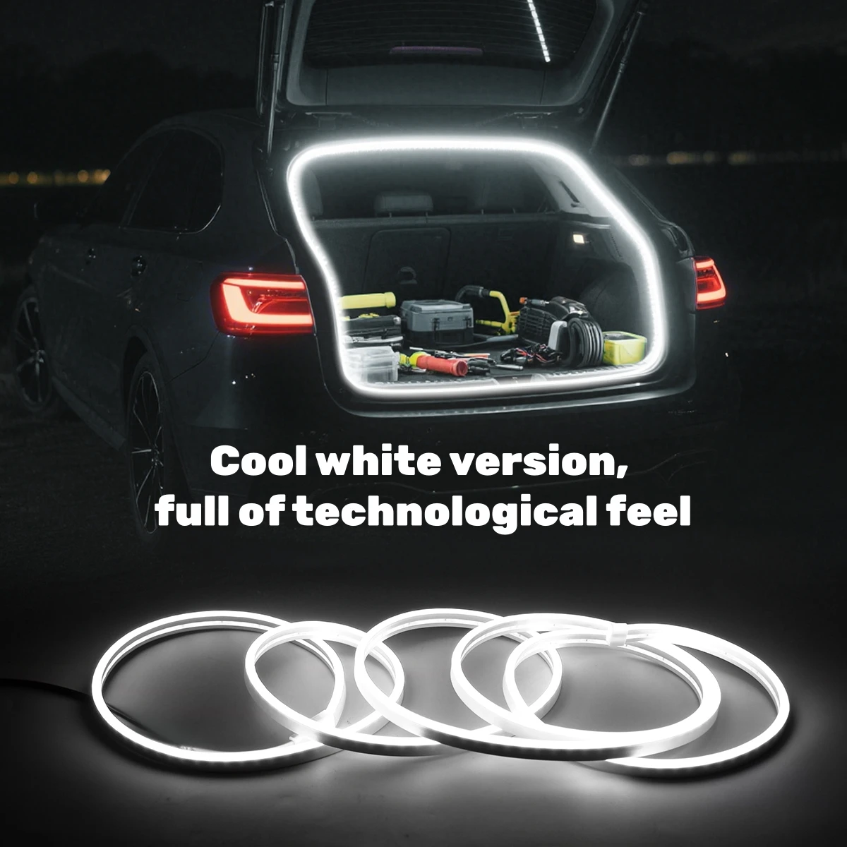4.25M Trunk Light Strip, Cool White/Warm Yellow Ambient Lighting, Cigarette Lighter Plug, Light Sensing Case for 20-24 model y