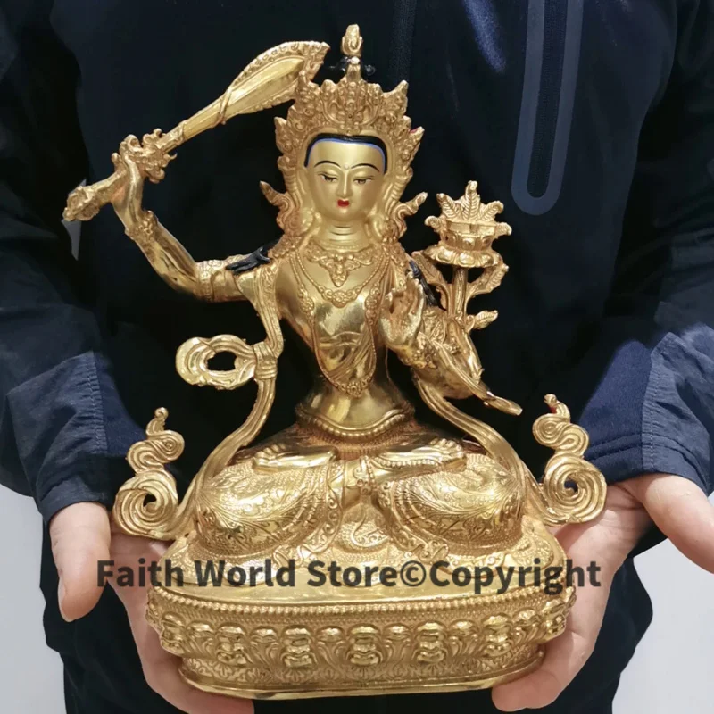 

GOOD Wholesale Buddha statue copper gilding Worship Bodhisattva Manjusri WEN SHU Buddha statue Family protection Health safety