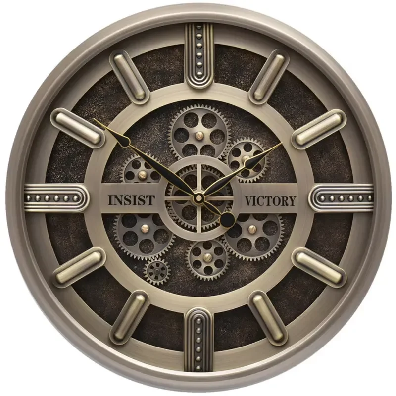 45cm Vintage Metal Wall Clock Dynamic Gear Design Round Art Decor for Living Room Bedroom Dining Room Home Interior Nostalgic