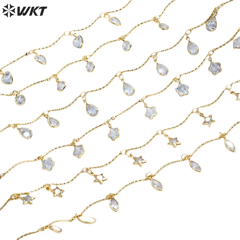 

WT-RBC242 Beautiful Simple Elrgant And Fresh Style New Design Heart And Star Shape Crystal & Brass Chain DIY For Necklace