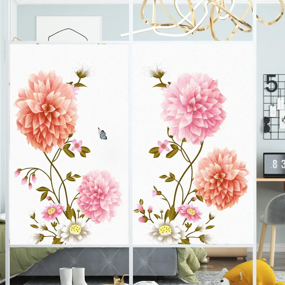 No Glue Window Film Privacy Flowers Glass Sticker UV Blocking Heat Control   Window Tint for Homedecor