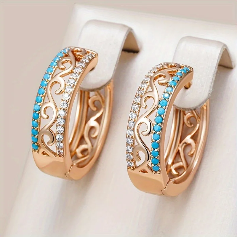 Pendientes de aro con forma de infinito y circonita verde y blanca para mujer, chapados en oro, accesorios de joyería sencillos para boda