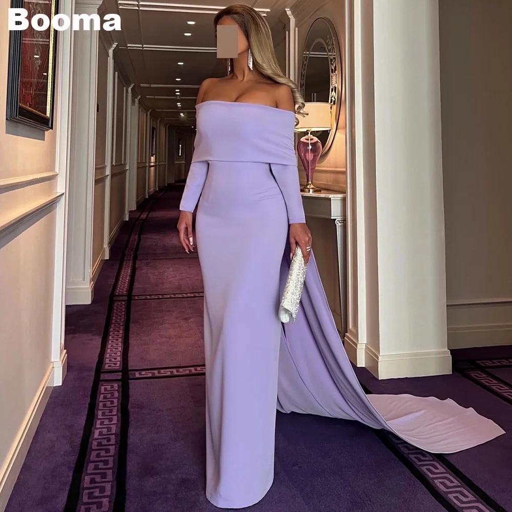 Booma Lavender Mermaid Evening Dresses for Women, Boat Neck Cape Formal Party Gowns, Long Sleeves Prom Dress, Celebration Gown