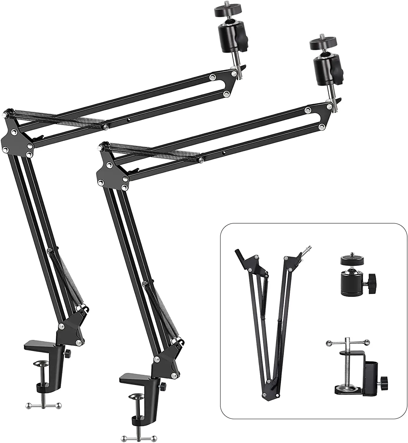 K35 Microphone Arm Stand 2 Packs Scissor Arm Stand Adjustable Boom Suspension Stand with 3/8'' Mic Clip Stand for Webcam Light,