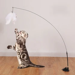 Giocattolo interattivo per gatti Handfree Cat Stick Playing Kitten Playing Teaser Wand Toy ventosa Bird/Feather Cat Wand Pet Supplies