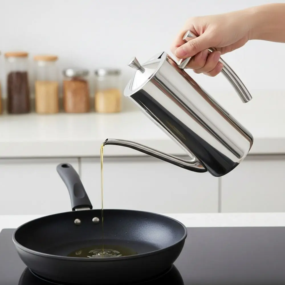 Drip-Proof 304 Stainless Steel Oil Pot Integrated Dust-Proof Kitchen Oil Bottle Mirror-polished Corrosion-resistant