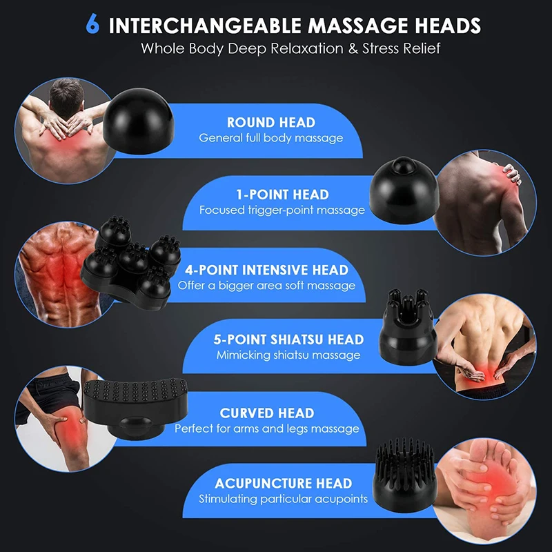 Personal Handheld 6 Massage Head Cordless Electric Deep Tissue Percussion Muscle Stick Massage Vibration Fitness Massager view 5