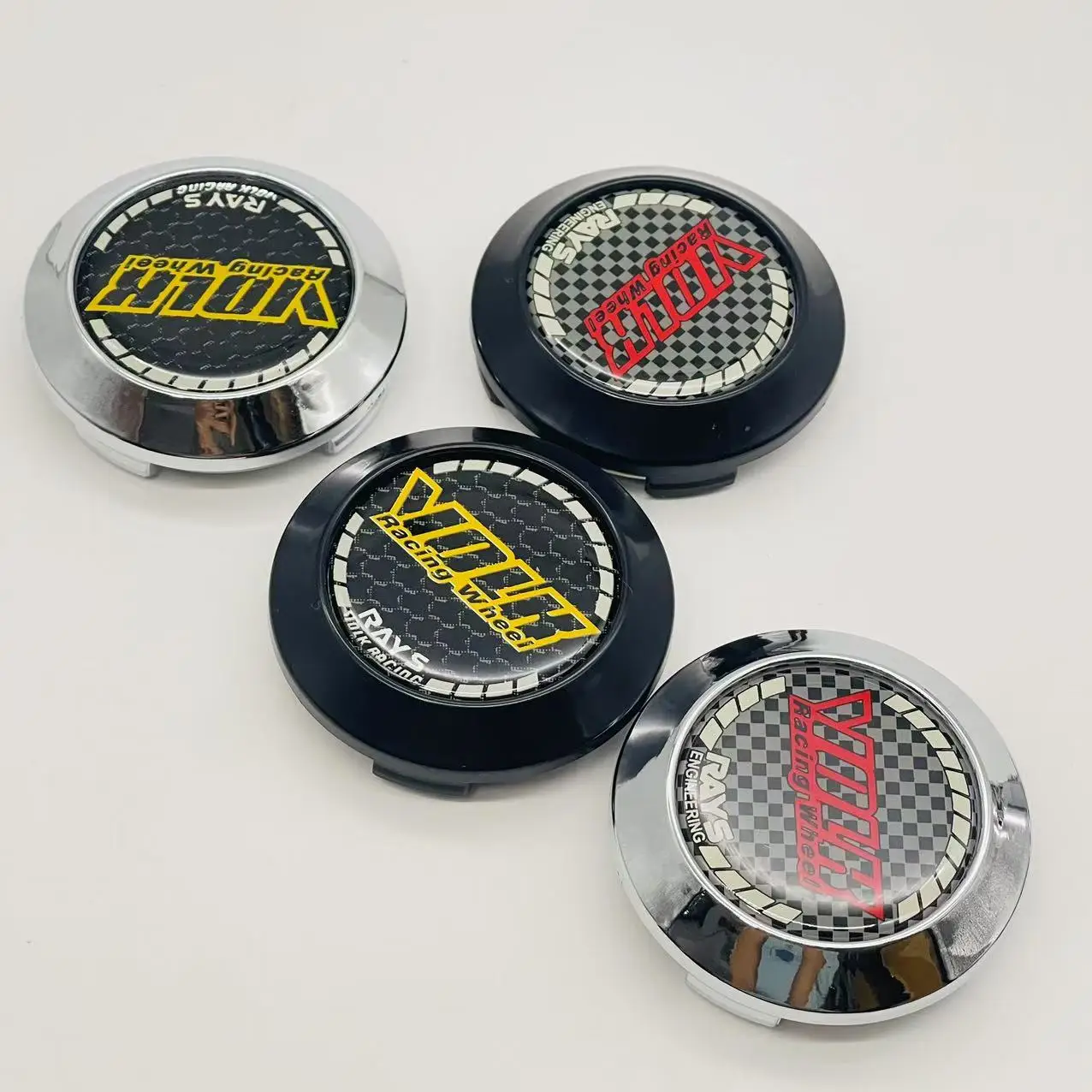 

4pcs OD 64mm / ID 62.4mm Sport Rim Center Wheel Cap For 45mm VOLK RAYS Emblem Sticker Wheel Cover Hub Cap Silver & Black