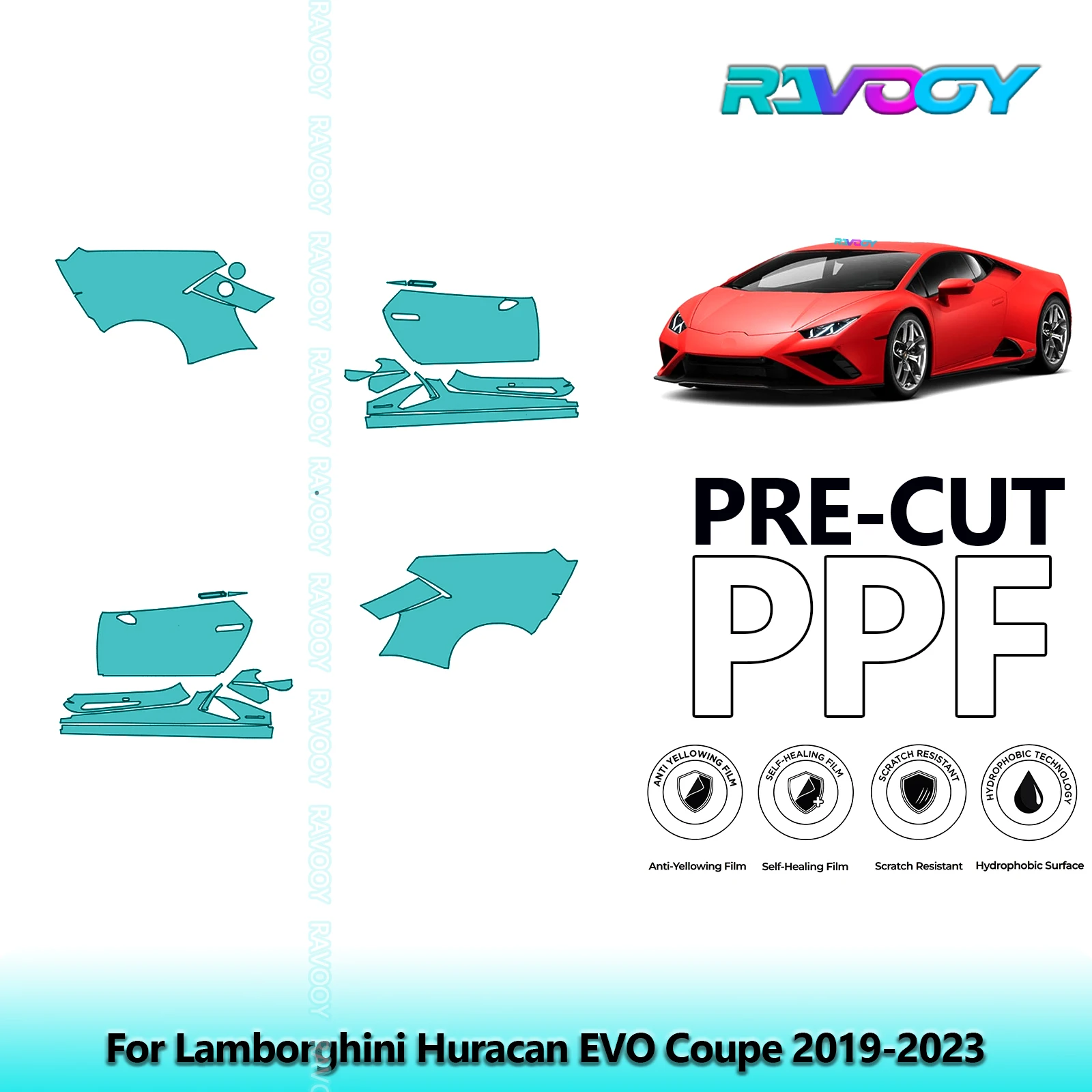 

For Lamborghini Huracan EVO Coupe 2019-2023 8.5mil Clear Matte Pre-Cut PPF Door & A/B Pillar Kit TPU Paint Protection Film Set