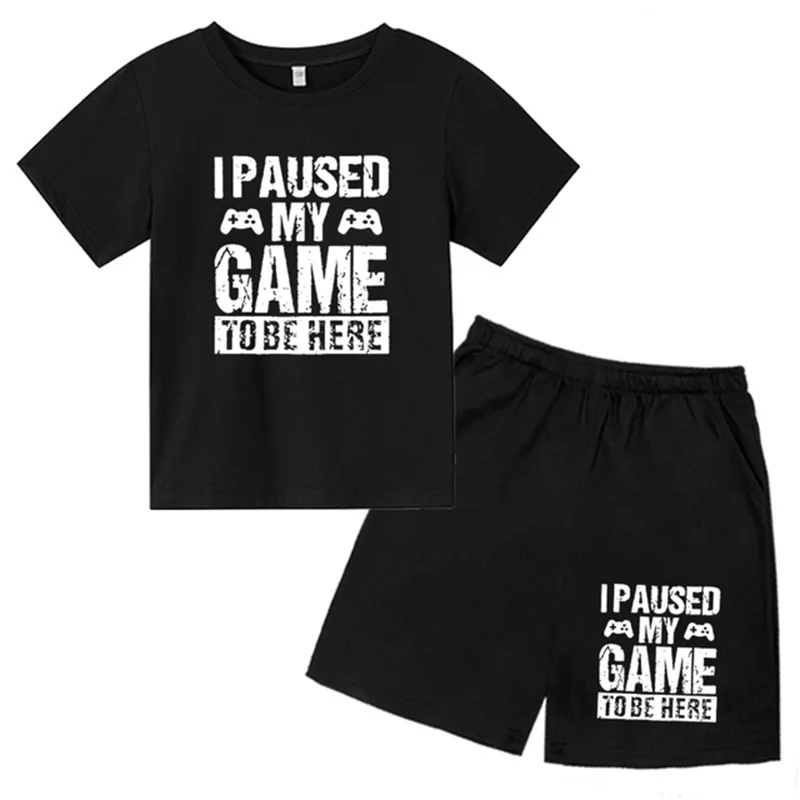 

I Paused My Game To Be Here Pattern Printed Children Summer T shirt Suits 4-14T Size Loose Comfortable 4-14Age Children Suits