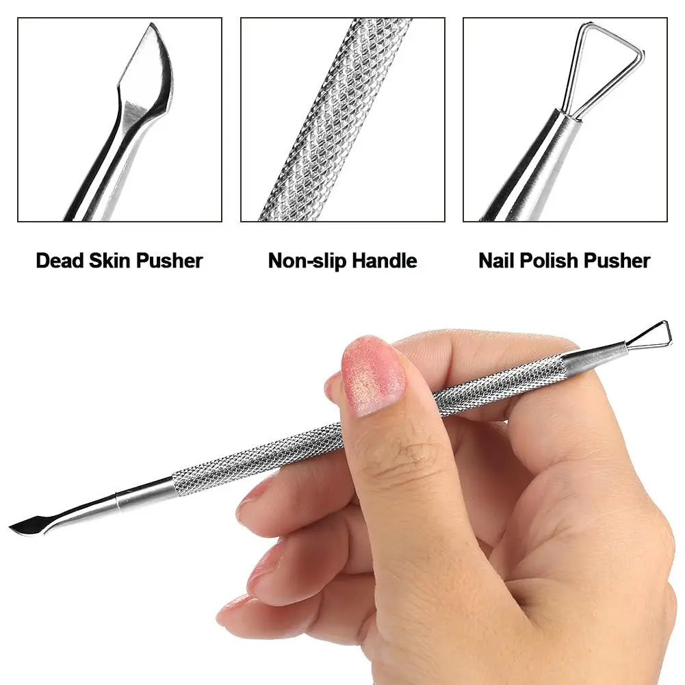 Strumento per Manicure Pusher per cuticole a doppia testa in acciaio inossidabile da 2 pezzi