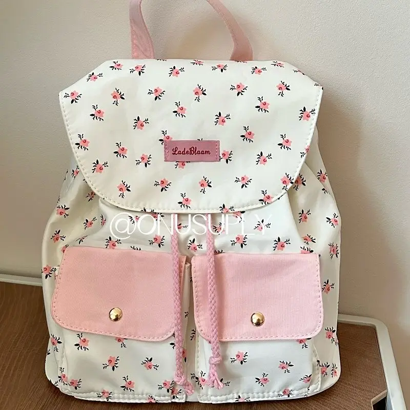 Women High Value Large Capacity Floral Canvas Backpack Niche Design Girl Student Backpacks Commuting Nylon Contrasting Color Bag