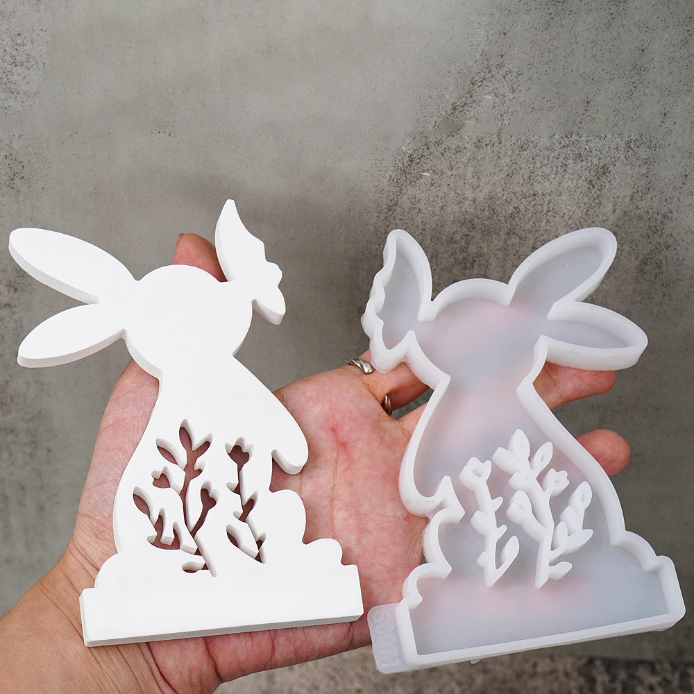 DIY Rabbit Kiss Butterfly Candle Holder Mold Easter Bunny Silicone Molds Plaster Concrete Resin Candlestick Making Home Decor