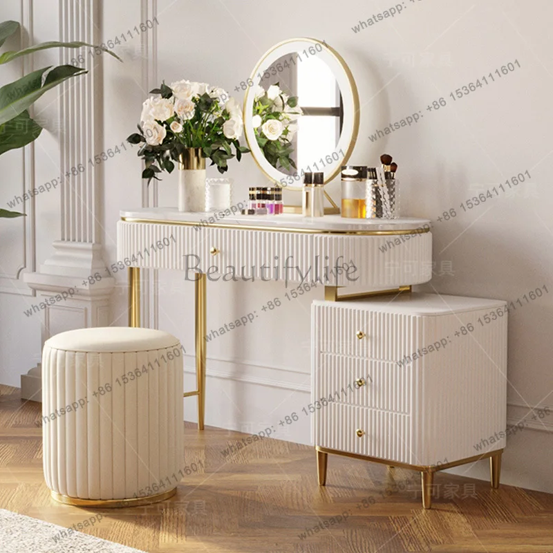 PJ  Girls Europe Vanity Table Organiser Aesthetic Full Set Bedroom Makeup Vanity White