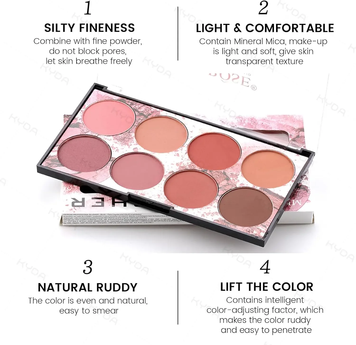 8가지 색상 페이스 블러셔 팔레트 부드럽고 블렌딩 가능한 파우더 컨투어 및 하이라이터가 포함된 다용도 블러셔 메이크업