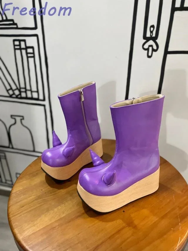 

Высокие сапоги до середины икры с круглым носком Little Devil Туфли-качалки Туфли на платформе на толстой подошве Короткие сапоги для субкультуры Туфли-качалки