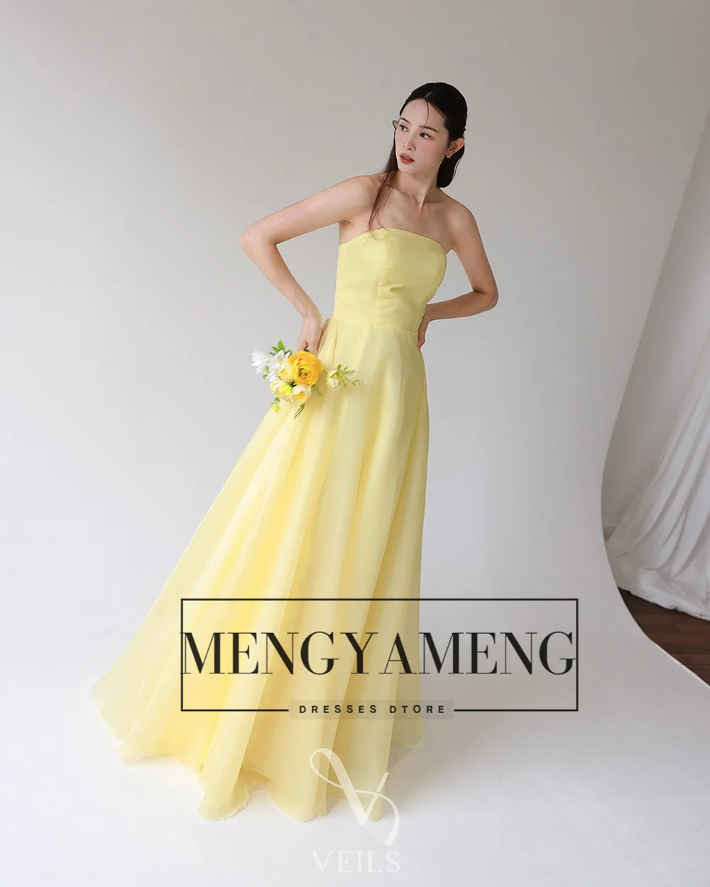 ZHUISHU Yellow Korean Evening Party Dresses Strapless Corset Back Long Prom Party Gown Customized Bridal Wedding Snap Dresses