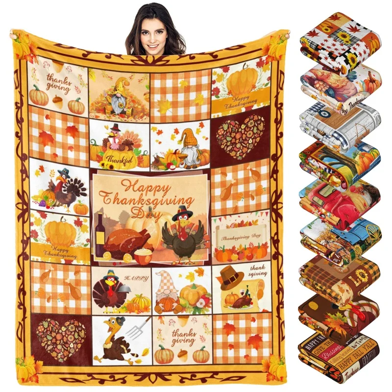 

Thanksgiving Carpet Throwing Children Adult Family Gift, Pumpkin Turkey Dwarf Decorative Blanket 60 "X50"