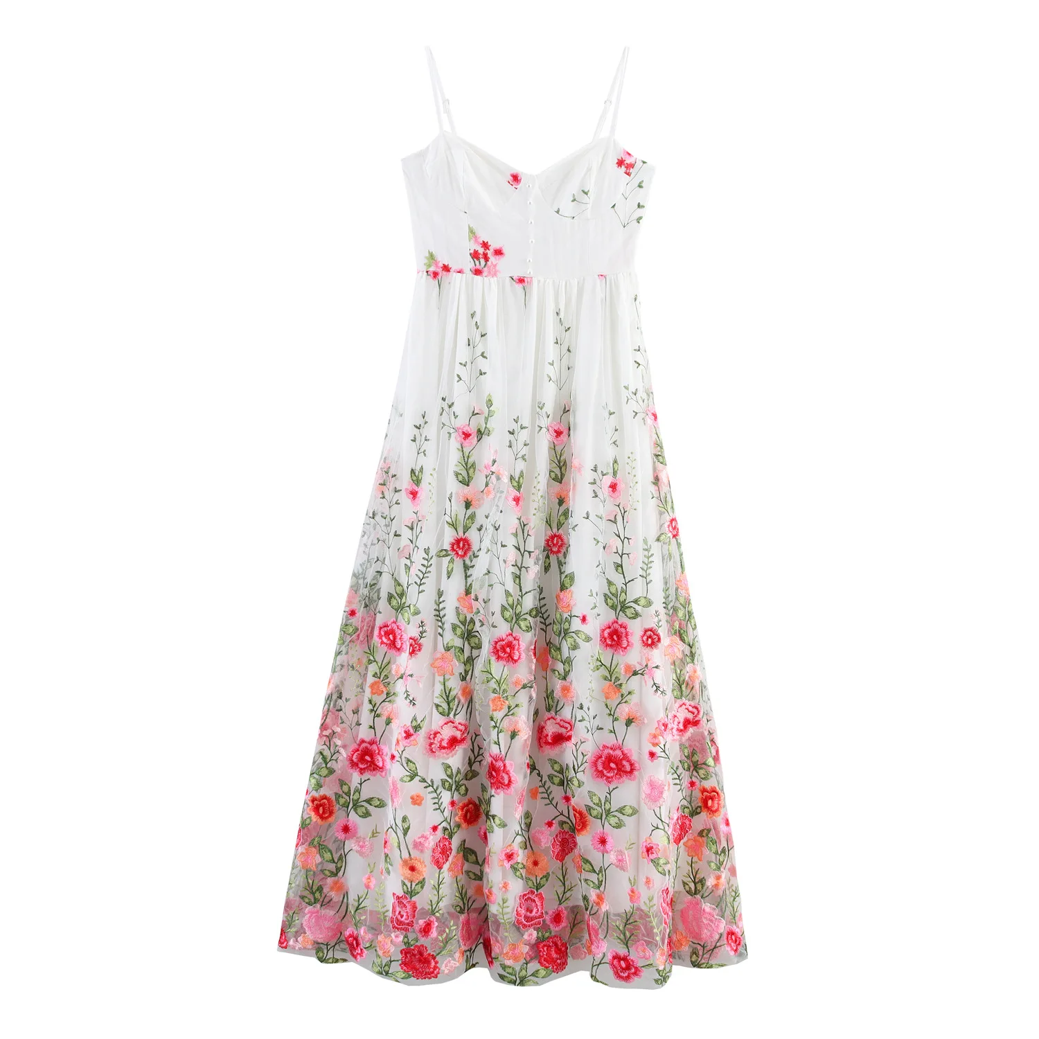 

2025 Holiday Flower Embroidered Dress Summer Women's Sleeveless Suspender Dresses Casual Beach Party Long Dress