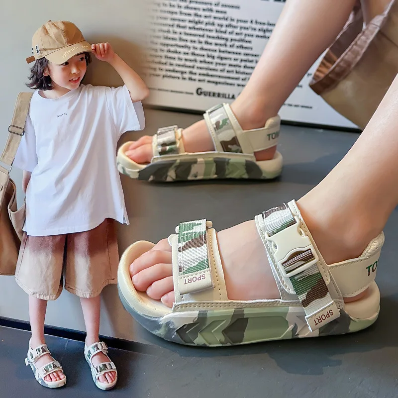 

Camouflage Summer Sandals For Girls PU Leather Trend Fashion Teenager Girl's Sandals Waterproof Kid's Sandals Summer Beach Shoes