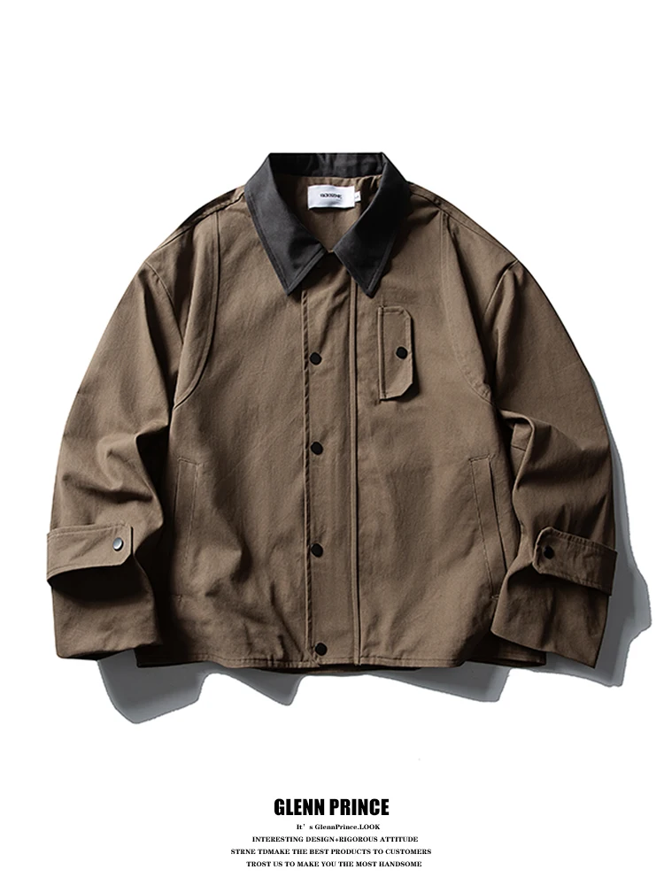 

Vintage Patchwork Color Blo Collar Men's Jaet Autumn Workwear GPstudio Adstrative Sle Long Sve Youth Faion