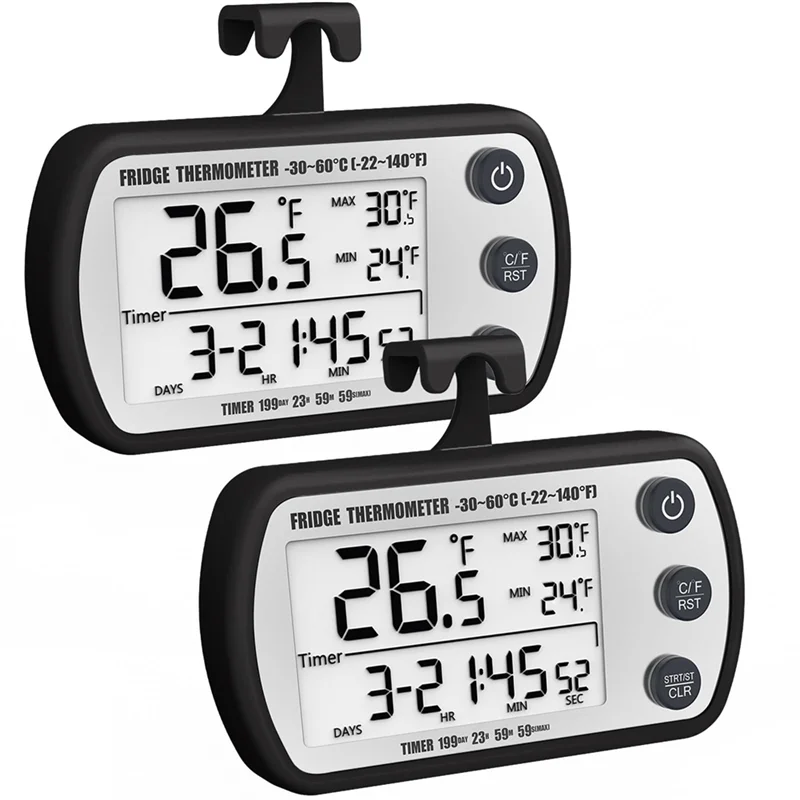 

A95I-Refrigerator Thermometer Digital Refrigerator Thermometer 2 Pack 2.25IN Large Screen Freezer Thermometer Black