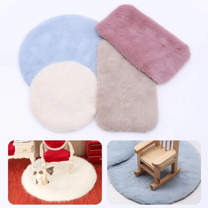 1/12 Scale Dollhouse Plush Carpet Nordic Style Doll Accessories Miniature Hairy Rug Mini Floor Mat Playing House Photo Props Toy